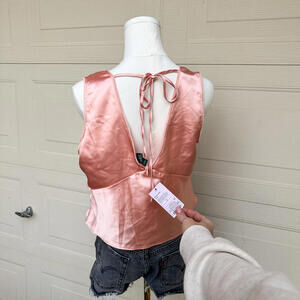 NWT Target Satin Tie Back Tank Top Women’s (L) Peach Pink Sleeveless Camisole